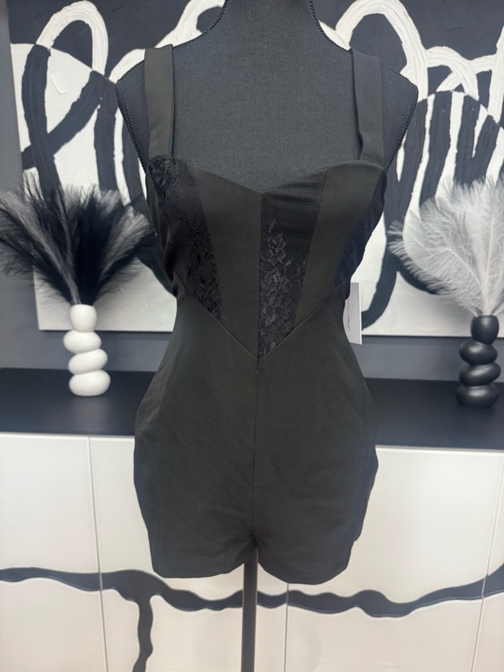 Lovers + Friends Black Lace Panel Romper Women's XS BNWT Night Out Chic Style